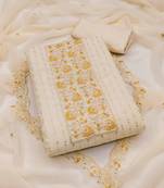Cream Georgette Embroidered Unstitched Dress Material