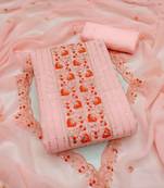 Peach Georgette Embroidered Unstitched Dress Material