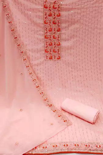 Peach Georgette Embroidered Unstitched Dress Material