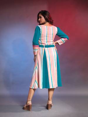 Multi printed cotton ethnic dress with waist belt 3