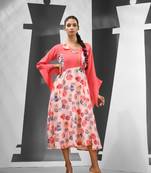 Peach chinon ethnic dress with printed work