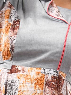 White & grey chinon ethnic dress with printed work 4
