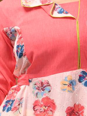 Peach chinon ethnic dress with printed work 4