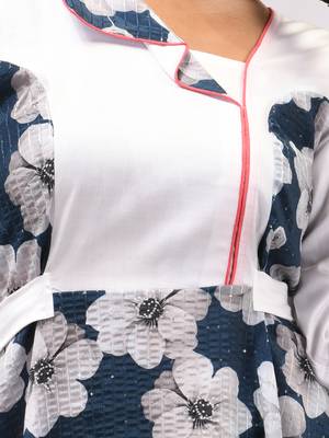 Aegean blue & white chinon ethnic dress with printed work 4
