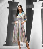 Multicolour cotton midi ethnic dress with stripes