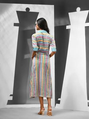 Multicolour cotton midi ethnic dress with stripes 3