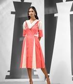 Red cotton ethnic dress with panelled detailing