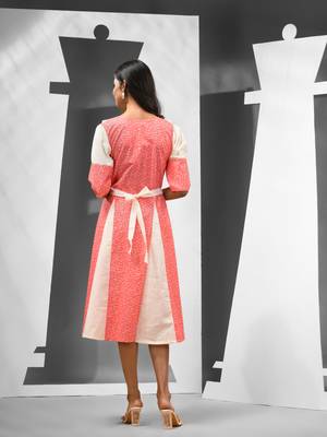 Red cotton ethnic dress with panelled detailing 3