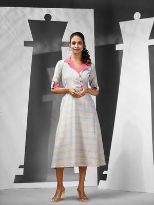 Multicolour cotton midi ethnic dress with stripes 1