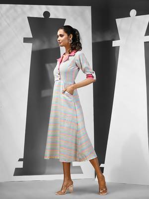 Multicolour cotton midi ethnic dress with stripes 2