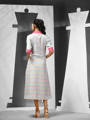 Multicolour cotton midi ethnic dress with stripes 3