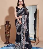 Blackg eorgette embroidery work saree with blouse piece