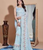 Sky bluegeorgette embroidery work saree with blouse piece
