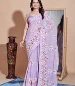 Lovender georgette embroidery work saree with blouse piece