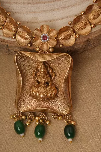 Gold Plated Laxmi Motif Jewelry Set