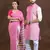 Matching combo couple outfit with pink saree and mens kurta