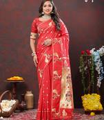 Red zari weaving tassel pallu work silk saree