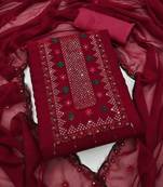 Red Georgette Embroidered Unstitched Dress Material