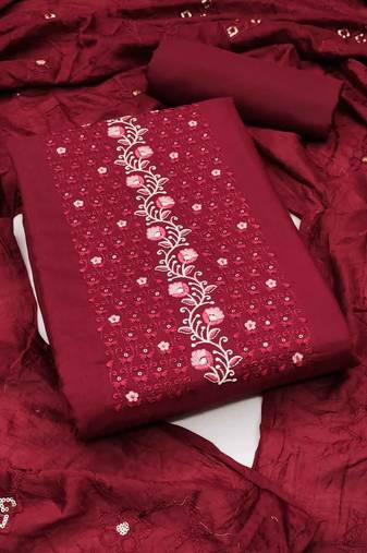 Maroon silk blend Embroidered & Sequins Unstitched Dress Material