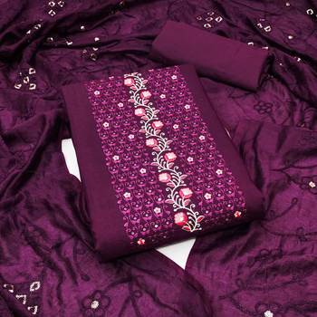 Purple silk blend Embroidered & Sequins Unstitched Dress Material 1