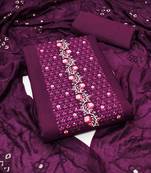 Purple silk blend Embroidered & Sequins Unstitched Dress Material