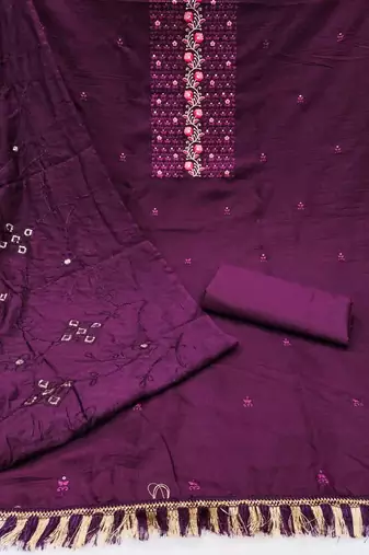 Purple silk blend Embroidered & Sequins Unstitched Dress Material