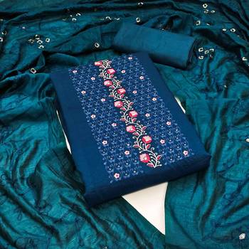 Teal silk blend Embroidered & Sequins Unstitched Dress Material 1