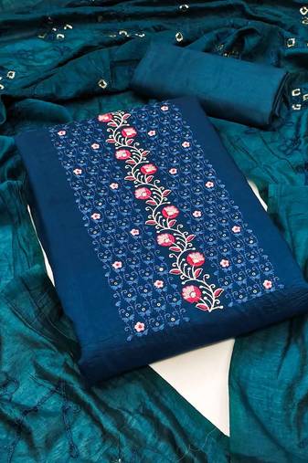 Teal silk blend Embroidered & Sequins Unstitched Dress Material