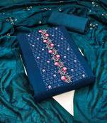 Teal silk blend Embroidered & Sequins Unstitched Dress Material