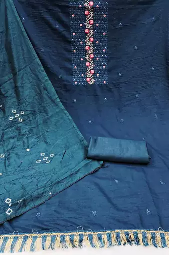 Teal silk blend Embroidered & Sequins Unstitched Dress Material