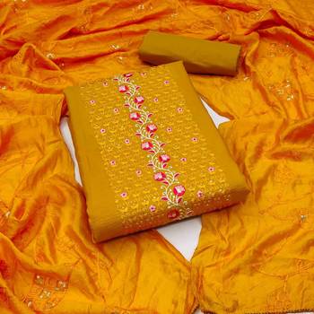 Yellow silk blend Embroidered & Sequins Unstitched Dress Material 1