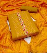 Yellow silk blend Embroidered & Sequins Unstitched Dress Material