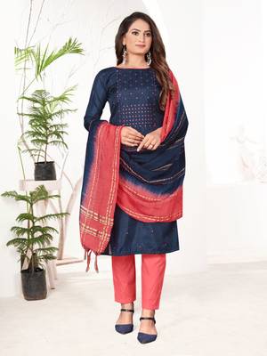Indigo Blue Coco silk blend Hand Work Unstitched Dress Material 1