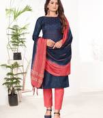 Indigo Blue Coco silk blend Hand Work Unstitched Dress Material