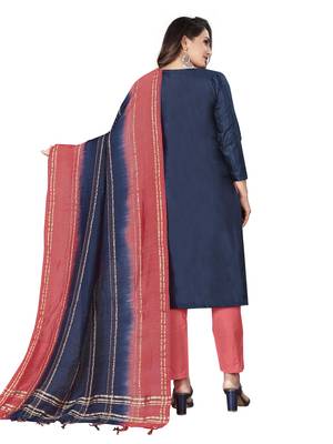 Indigo Blue Coco silk blend Hand Work Unstitched Dress Material 2