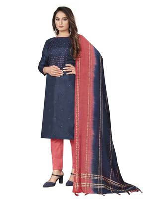 Indigo Blue Coco silk blend Hand Work Unstitched Dress Material 3