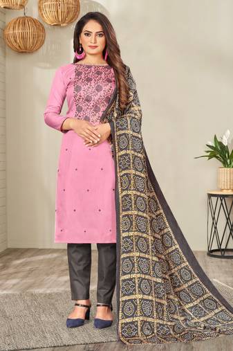 Pink Zora silk blend Hand Work Unstitched Dress Material