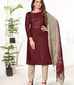 Maroon Coco silk blend Hand Work Unstitched Dress Material