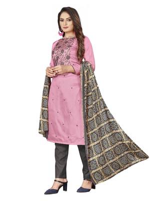Pink Zora silk blend Hand Work Unstitched Dress Material 3