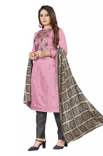 Pink Zora silk blend Hand Work Unstitched Dress Material