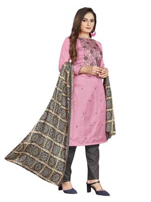 Pink Zora silk blend Hand Work Unstitched Dress Material 4
