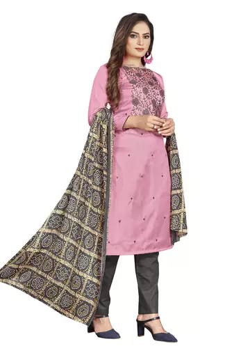 Pink Zora silk blend Hand Work Unstitched Dress Material