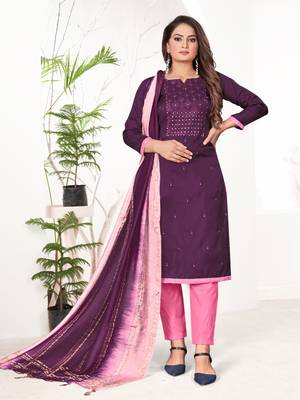 Wine Coco silk blend Hand Work Unstitched Dress Material 1