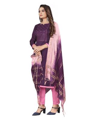 Wine Coco silk blend Hand Work Unstitched Dress Material 3