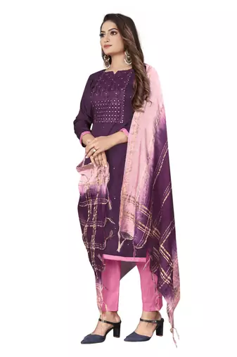 Wine Coco silk blend Hand Work Unstitched Dress Material