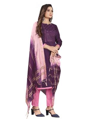 Wine Coco silk blend Hand Work Unstitched Dress Material 4