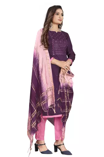 Wine Coco silk blend Hand Work Unstitched Dress Material