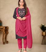 Grey Cotton Embroidered Work Unstitched Dress Material