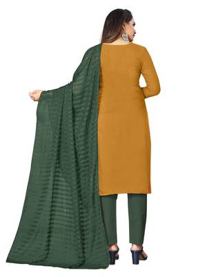 Yellow Cotton Embroidered Work Unstitched Dress Material 2