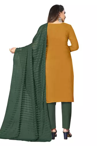 Yellow Cotton Embroidered Work Unstitched Dress Material